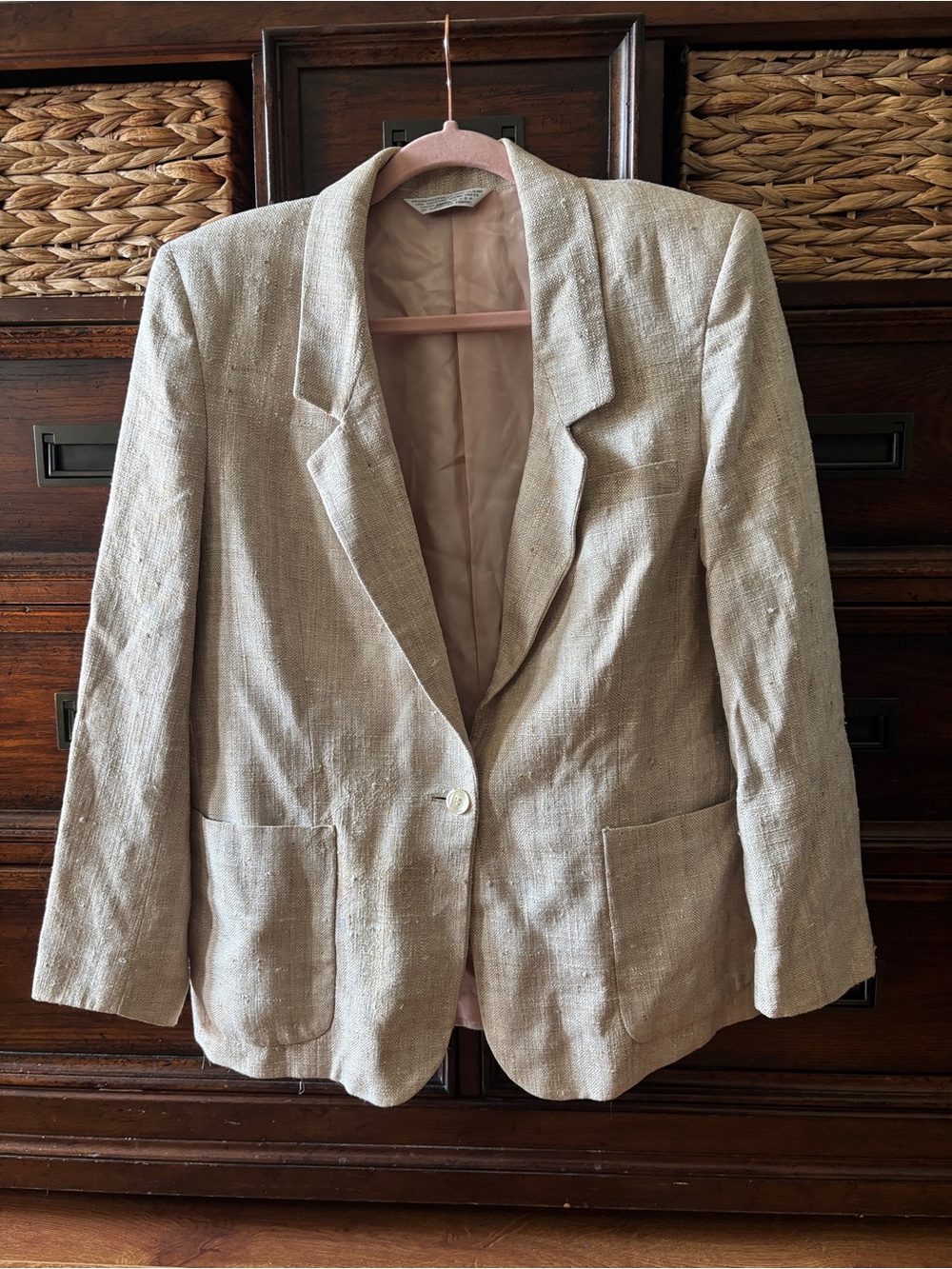 Light Beige Linen-Blend Single-Button Blazer